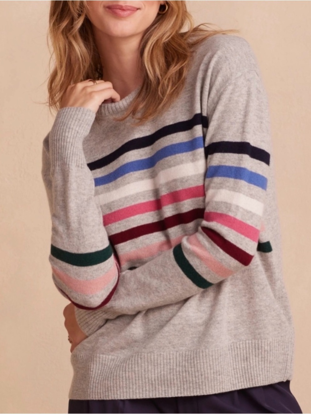 summersalt “The Cosiest” Grey Crewneck Sweater Multicolor Stripes Sz 2 XL
